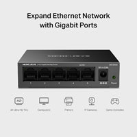 Mercusys MS105GS 5-Port Gigabit Switch - Steel Desktop/Wall Mount Mercusys MS105GS 5-Port Gigabit Switch - Steel Desktop/Wall Mount